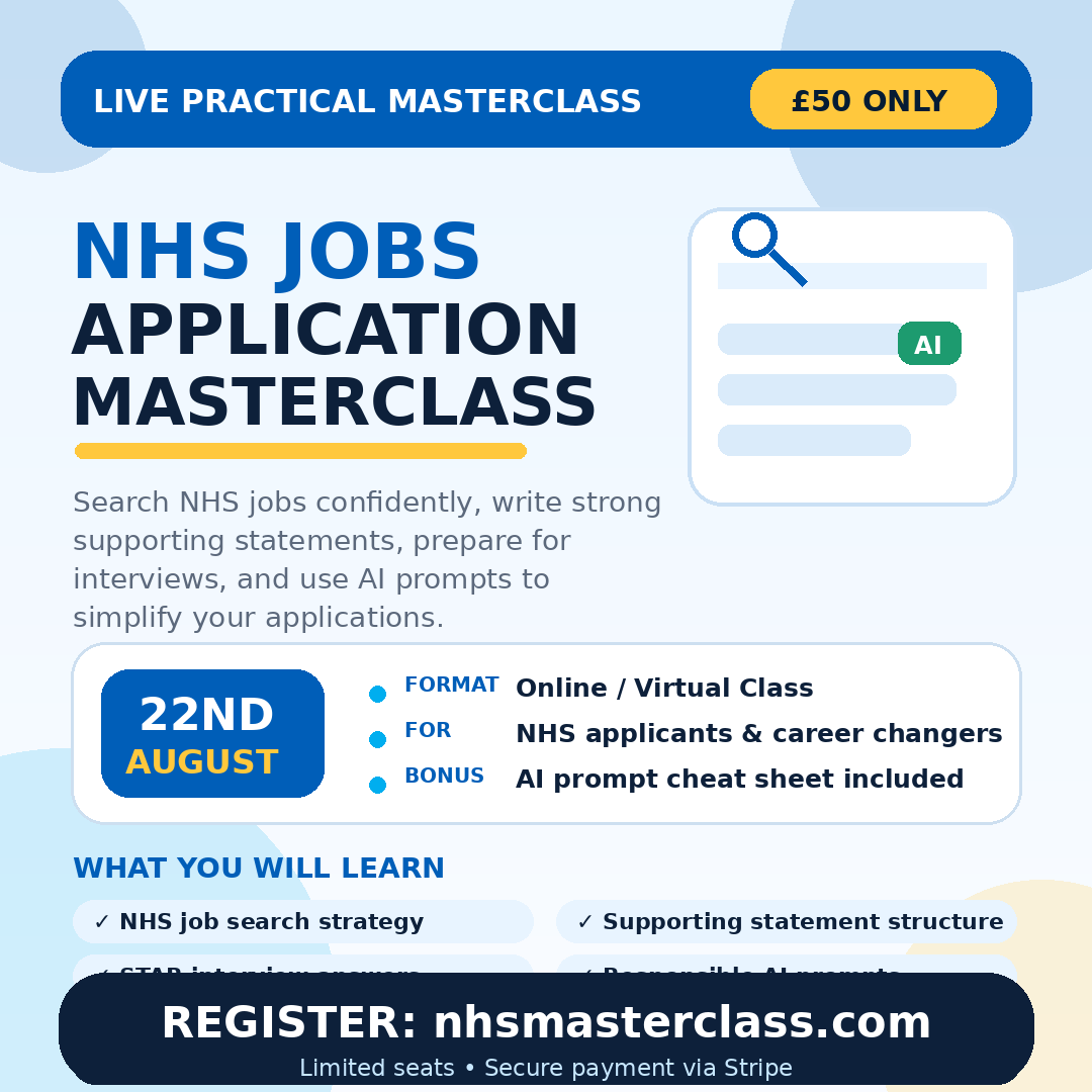 NHS Jobs Application Masterclass flyer